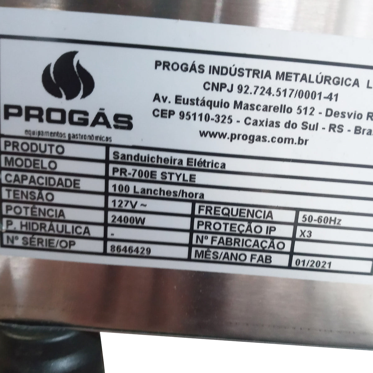 SEMINOVO - Sanduicheira Dupla 1 Prensa Elétrica Pr-700e - Progas 127v