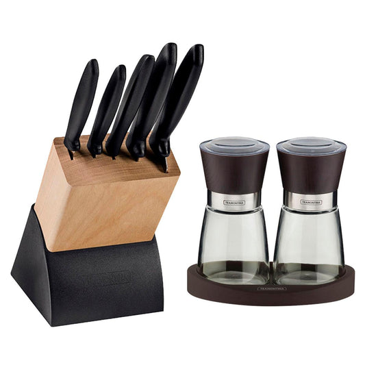 Kit - Faqueiro Plenus 6 Peças + 1 Moedor de Sal e Pimenta Em Cerâmica e Vidro - Tramontina