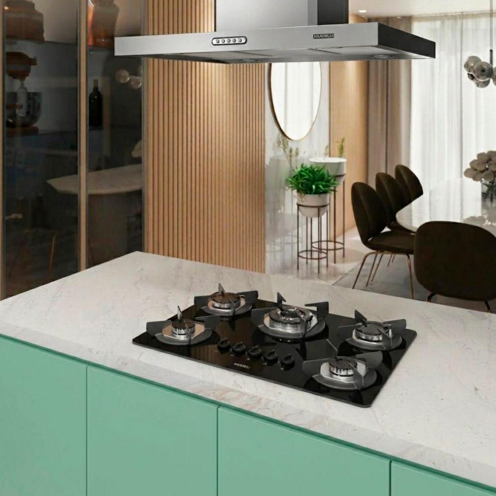 Fogão Cooktop Vidro Gás 4B Simp 1B Tripla Safe Ferro Flange Inox SAFE5D Bivolt - Nardelli 27011601-00