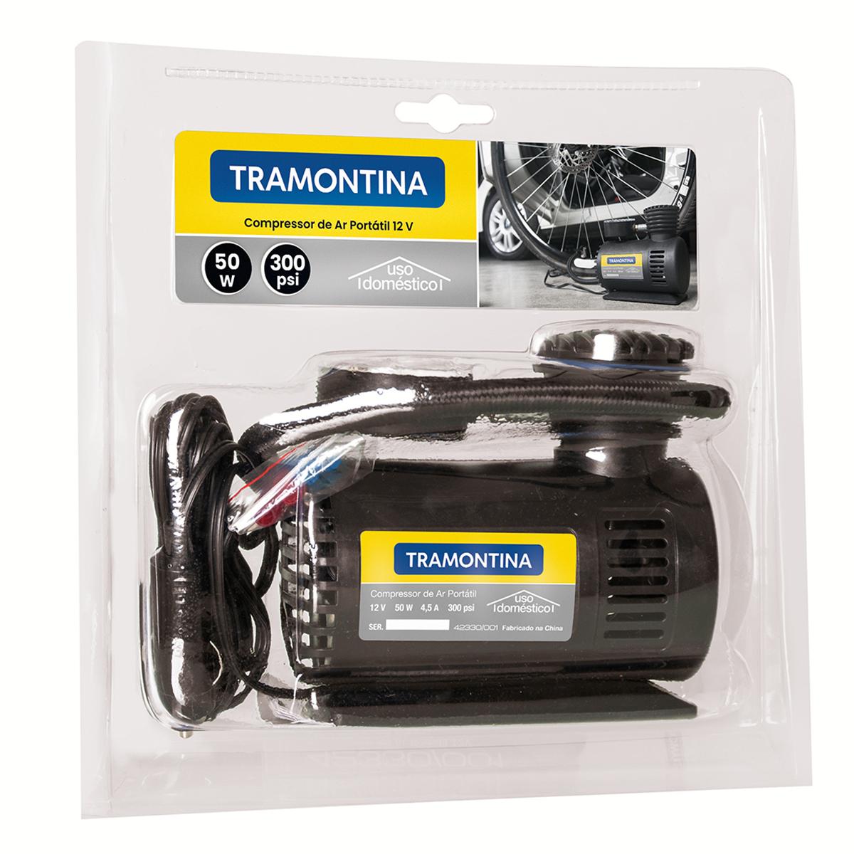 Compressor de Ar Portátil Para Carros Com Manômetro 300Psi 50W 12V - Tramontina 42330001