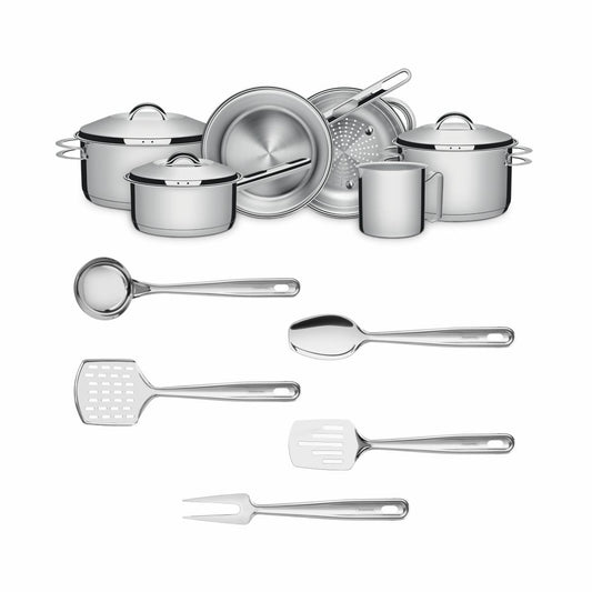 Kit Cozinha Solar Aço Inox Fundo Triplo 11 Peças Com Utensílios - Tramontina