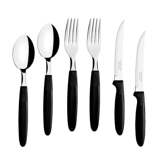 KIT - Jogo de Facas, Garfos e Colheres Leme 108 Peças em Aço Inox Cabo Preto PBAG - Tramontina
