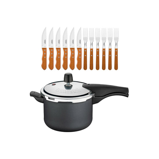 Kit - Panela de Pressão 4,5 Vancouver Grafite + 1 Jogo Churrasco 12pç - Tramontina