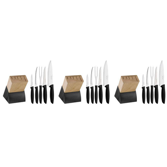 Kit - 3 Jogos de Facas Plenus Lâminas Aço Inox e Suporte de Madeira 6 Peças - Tramontina