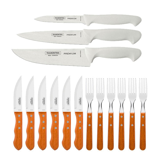 Kit - Faqueiro Premium 3 Peças + 1 Jogo de Churrasco 12 Peças Dynamic - Tramontina