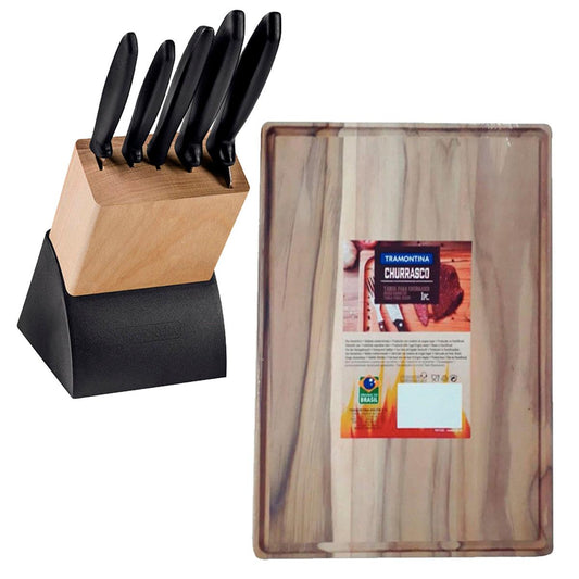 KIT - Faqueiro Plenus 6 Peças + 1 Tábua para Churrasco 40x28 - Tramontina