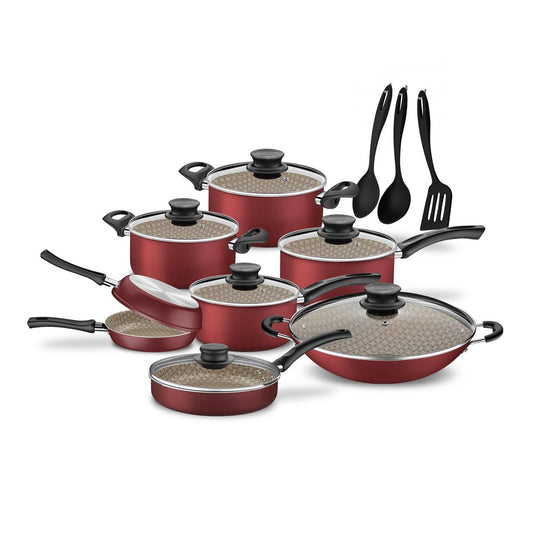 Jogo de Panelas Salvador Alumínio Antiaderente Vermelha 10 Peças com Utensílios - Tramontina