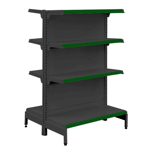 Gôndola Prateleira Preta New Plus 1,40 Central Inicial GCi - Sa Gôndolas Porta Etiquetas Verde