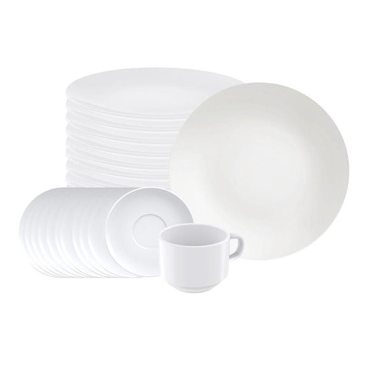 Jogo de Pratos Rasos e Xícaras 24 Peças Leonora em Porcelana Branco - Tramontina