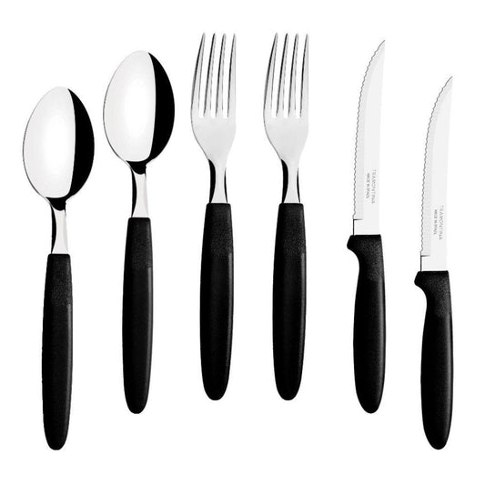 Kit - Jogo de Facas, Garfos e Colheres Ipanema 180 Peças Em Aço Inox Cabo Preto Ptop - Tramontina