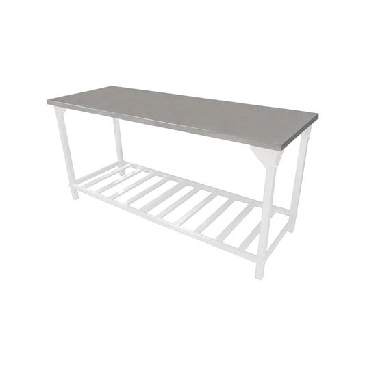 Mesa Bancada com Tampo Inox Med. 190 X 0,70 X 0,90 Prateleira branca MBE190 – Eccel