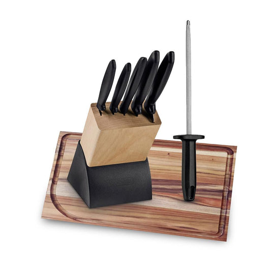 Kit - Faqueiro Plenus 6 Peças + Tábua Para Churrasco 49x35 + Chaira 8 Pol - Tramontina