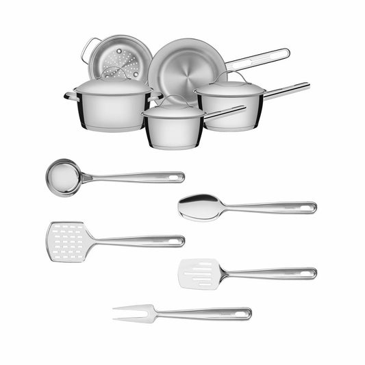 Kit Cozinha Allegra Aço Inox Fundo Triplo 10 Peças Com Utensílios - Tramontina