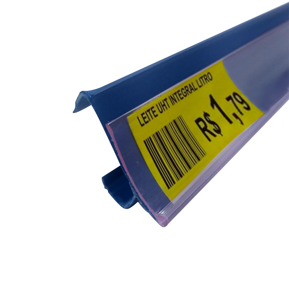 Bandeja Prateleira Com Reforço 30x91 Para Gôndolas New Plus Preto Porta Etiqueta Azul - SA Gôndolas