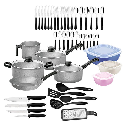 Kit Cozinha 47 Peças Panelas Antiaderentes, Talheres, Facas, Potes e Utensílios Tramontina 20297612