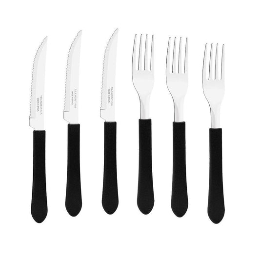 KIT - Jogo de Facas e Garfo Leme 96 Peças em Aço Inox Cabo Preto PBAG - Tramontina