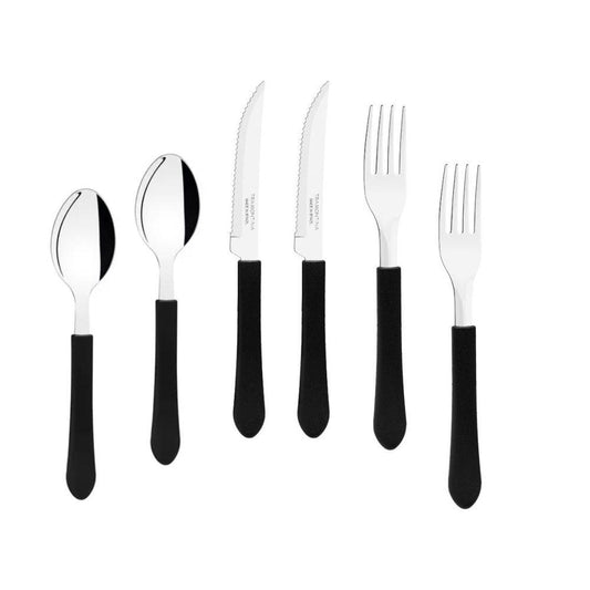 KIT - Jogo de Facas, Garfos e Colheres Leme 144 Peças em Aço Inox Cabo Preto PBAG - Tramontina