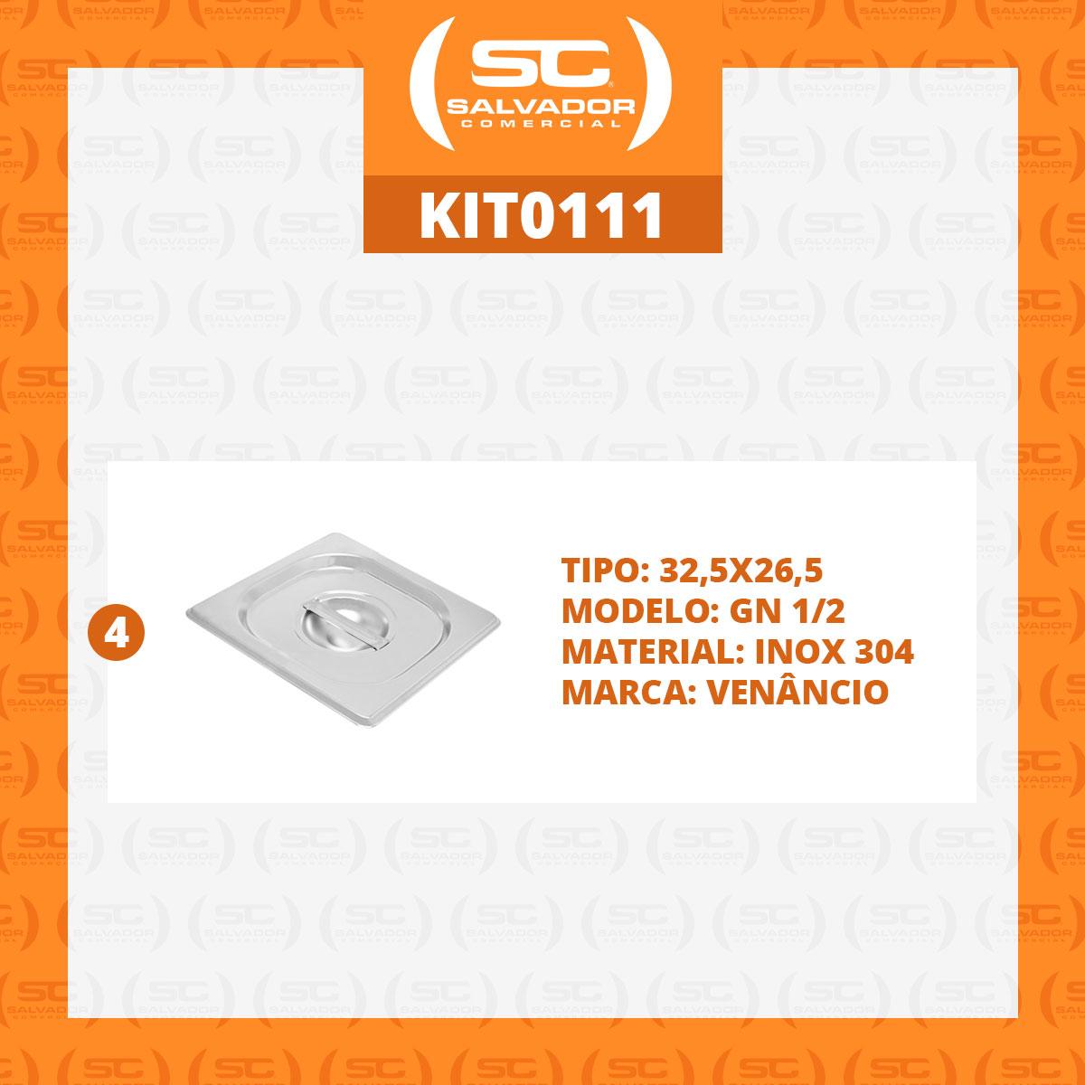 Kit Tampas de Cuba Gastronômica Inox 4 Peças GN 1/2 Profissional 325x265mm - Venâncio