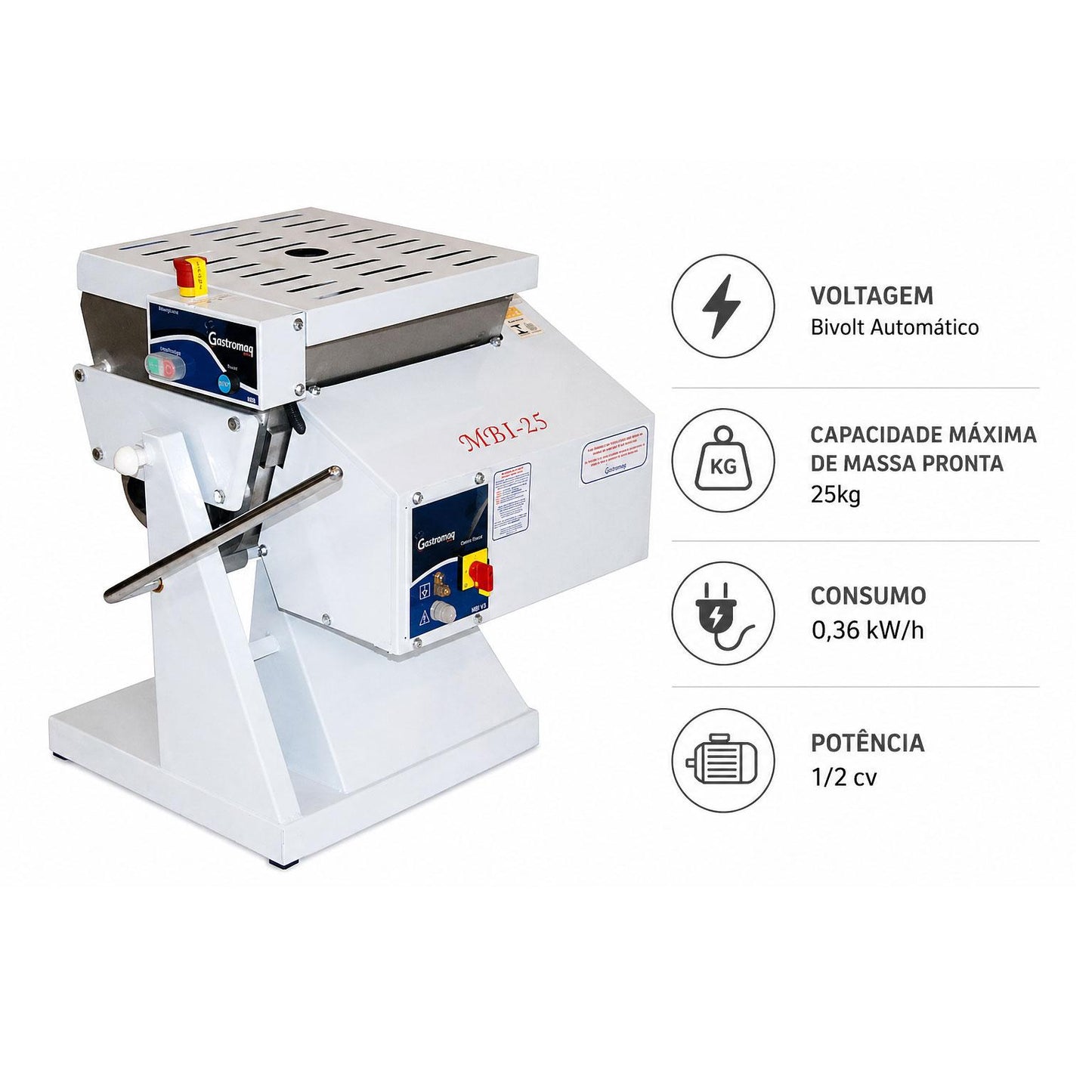 Amassadeira Semirrápida Lenta Basculante Até 25kg Profissional MBI 25 G2 Bivolt - Gastromaq 41080