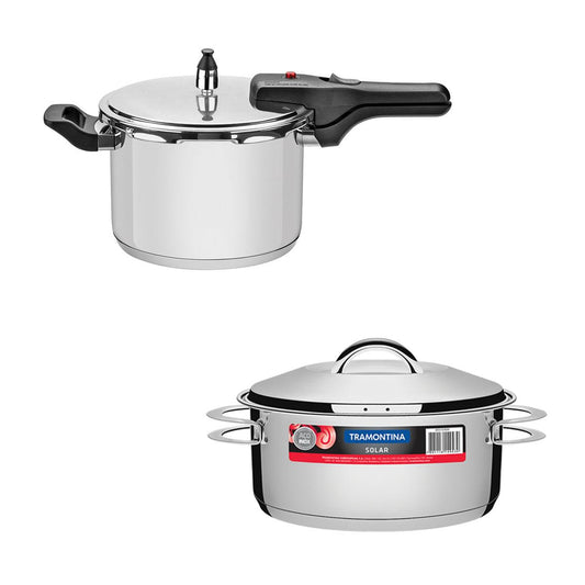 Kit - Panela de Pressão Inox 4,5l Brava + Panela Inox Fundo Triplo 4,7l - Tramontina