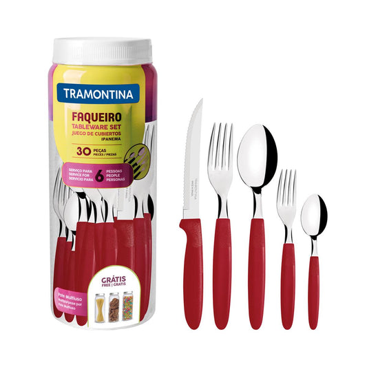 Faqueiro Inox 30pc Ipanema Vermelho - Tramontina