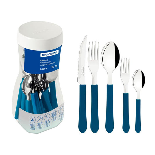 Faqueiro Inox 20 Peças Leme Cabo Plástico Azul - Tramontina 23198918
