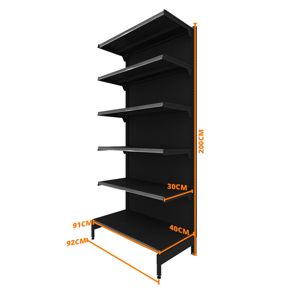 Gôndola Prateleira Preta 6 Níveis 40x30 New Plus 2,00 Parede Inicial pe Cinza - sa Gôndolas