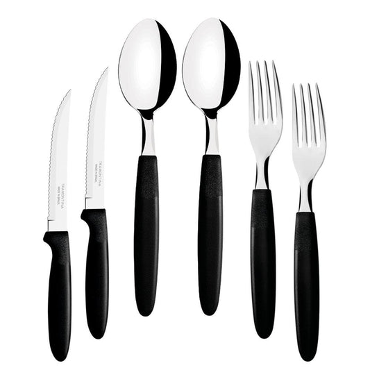 Kit - Jogo de Facas, Garfos e Colheres Ipanema 72 Peças Em Aço Inox Cabo Preto Ptop - Tramontina
