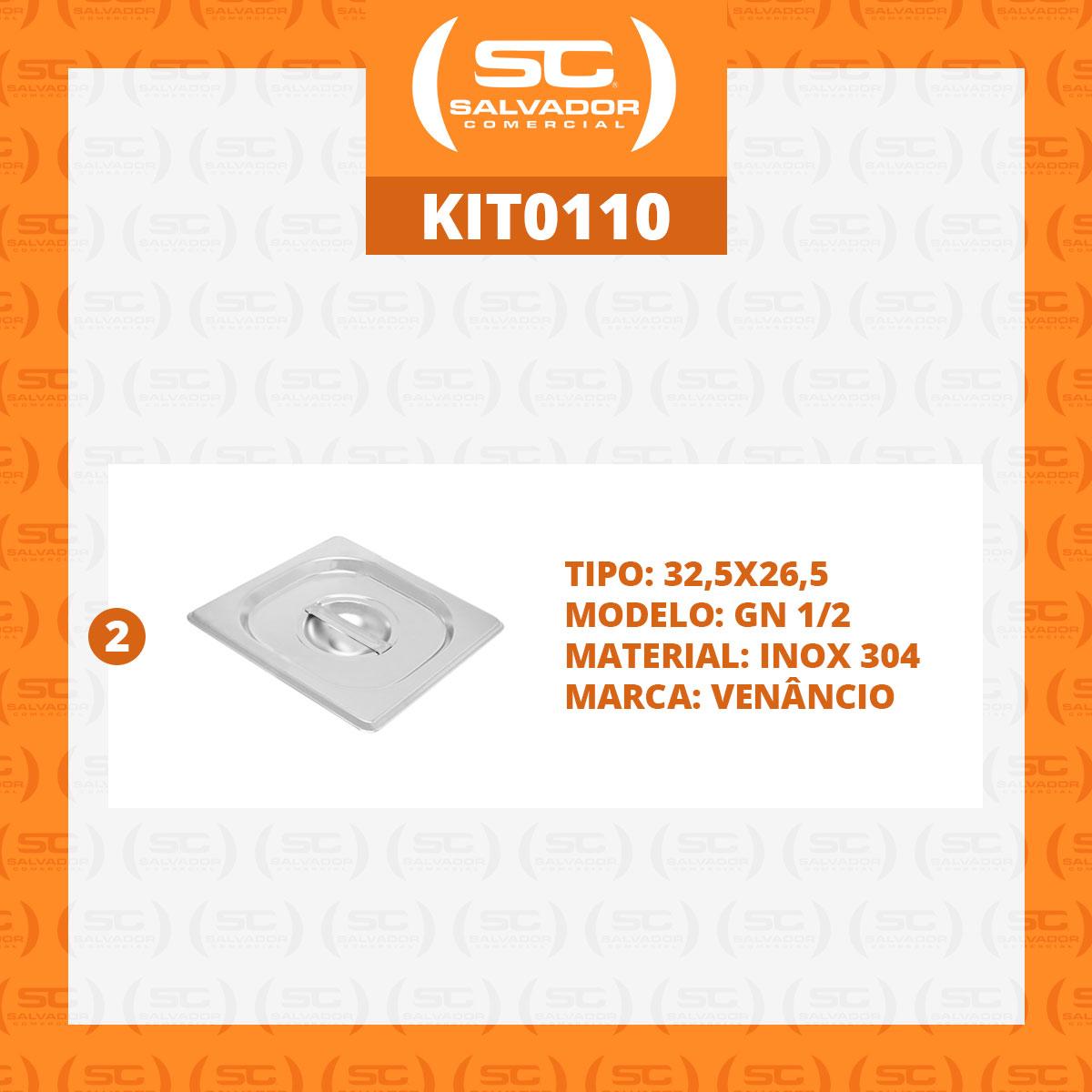 Kit Tampas de Cuba Gastronômica Inox 2 Peças GN 1/2 Lisa Profissional 325x265mm - Venâncio