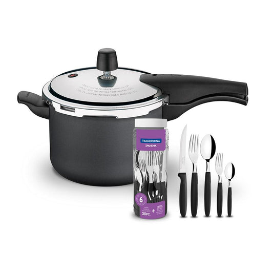Kit - Panela de Pressão 4,5L Vancouver Grafite + 1 Faqueiro 30pç - Tramontina