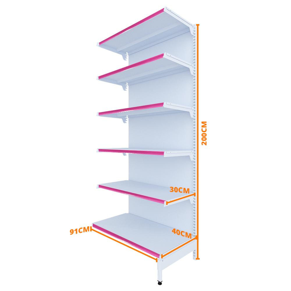Gôndola Prateleira New Plus 2,00 Parede Continuação GPC - Sa Gôndolas Porta Etiquetas Rosa