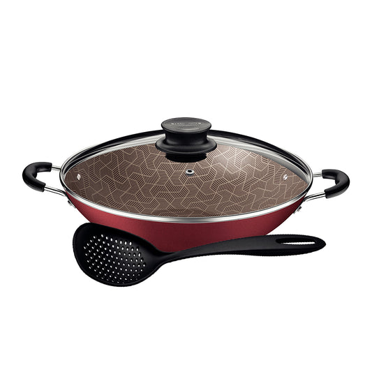 Wok Paris Aluminio Antiaderente 6l Vermelho Com Espumadeira Tramontina