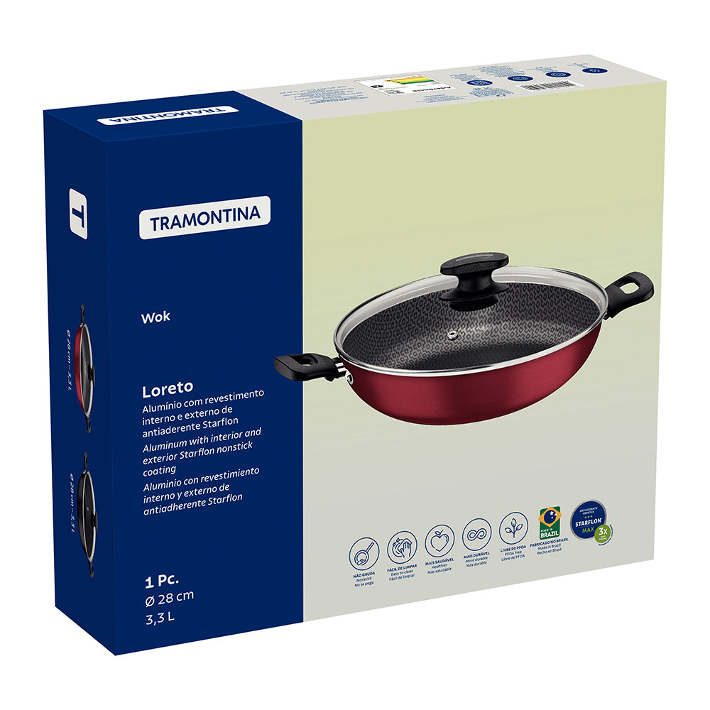 Kit - 2 Panelas Wok Alumínio 28cm Loreto Vermelho - Tramontina