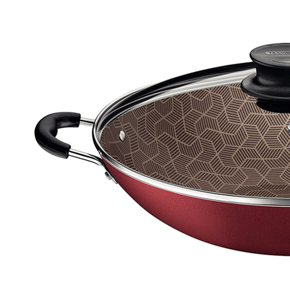 Panela Wok Alumínio 36cm Paris Antiaderente Tampa Vidro Vermelho - Tramontina