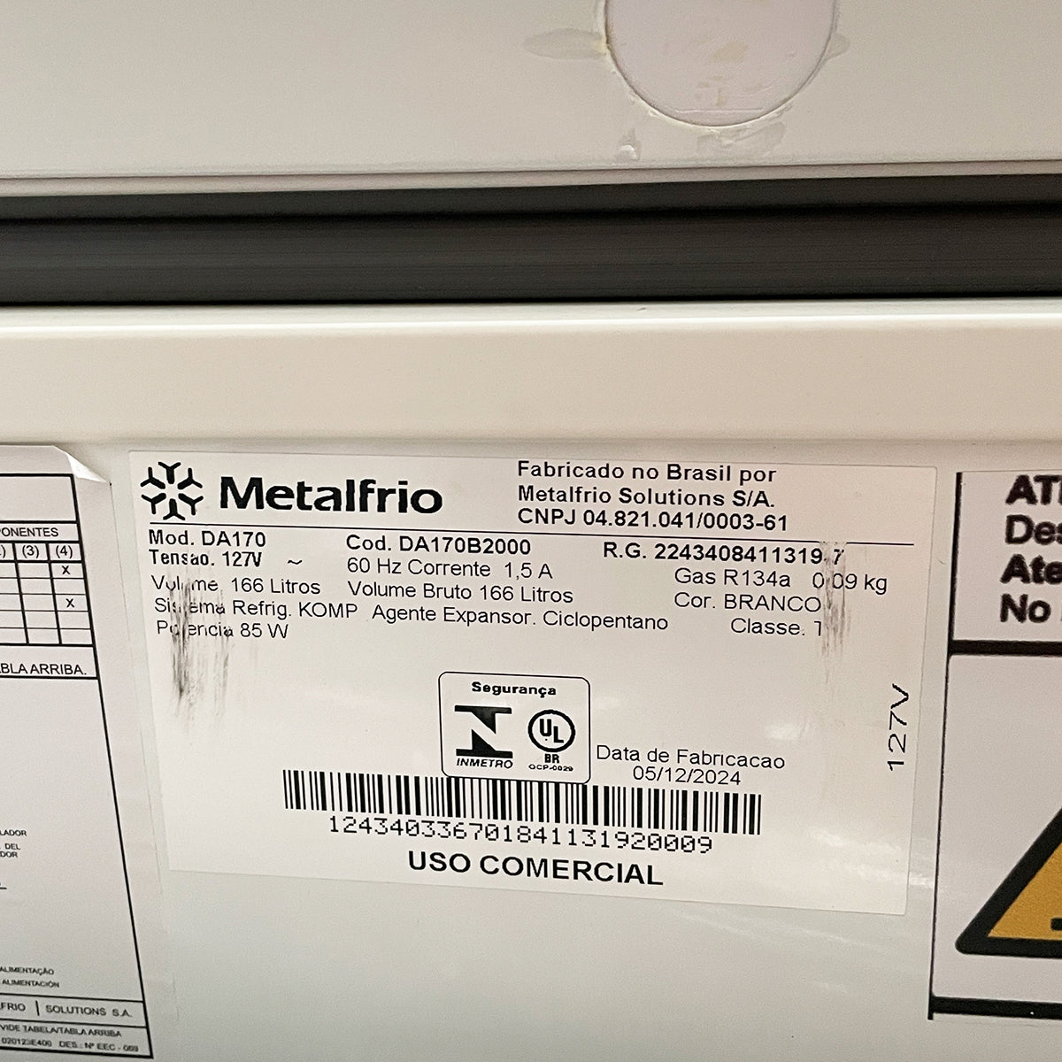 SEMINOVO - Freezer Refrigerador Congelador Horizontal Dupla Ação 166L DA170 127V - Metalfrio