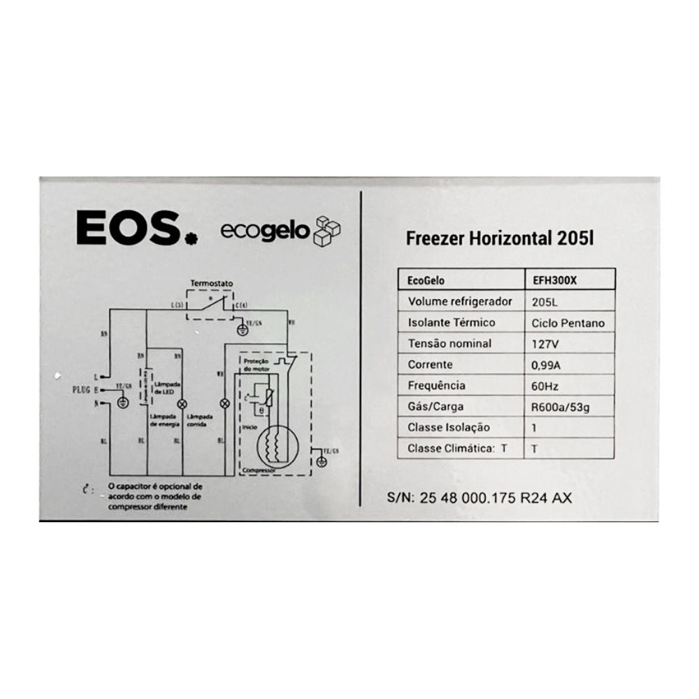 SEMINOVO - Freezer Conservador Horizontal Dupla Ação Eco Gelo 205L EFH300X 127V - EOS