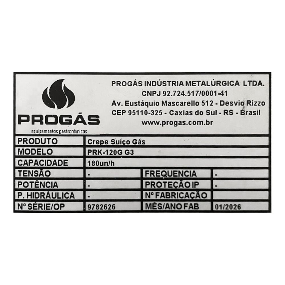SEMINOVO - Prensa de Crepe Suíço a Gás 12 Cavidades PRK-120G - Progás