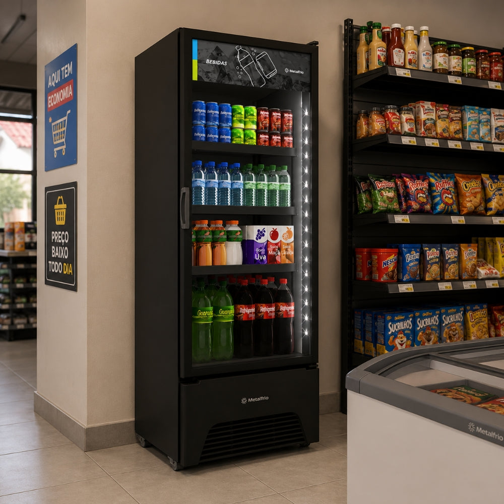 Refrigerador Visa Expositor Preto 541/577L Porta De Vidro 2°C e 8°C VB52AH 220V - Metalfrio