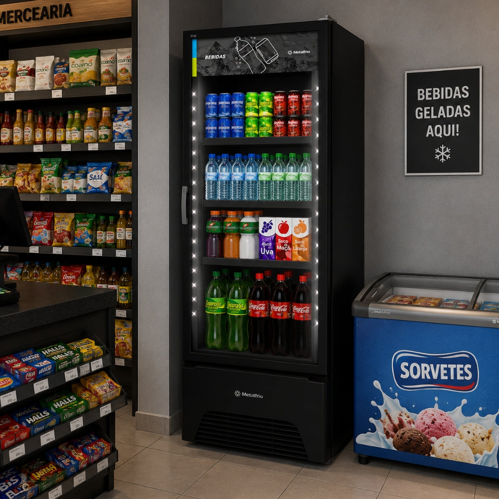 Refrigerador Visa Expositor Preto 541/577L Porta De Vidro 2°C e 8°C VB52AH 220V - Metalfrio