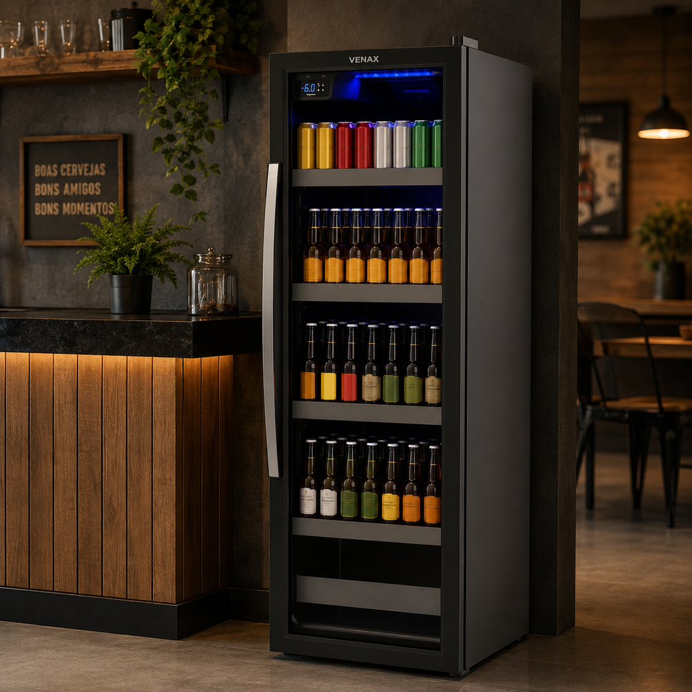 Cervejeira Visa Cooler EXPVQBL200 Preta 209L Porta De Vidro Blue Light +6°C a -6°C - Venax