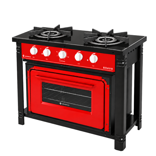 Fogão Industrial 2 Bocas Duplas a Gás com Forno Bravo Vermelho BR2BF – Venâncio