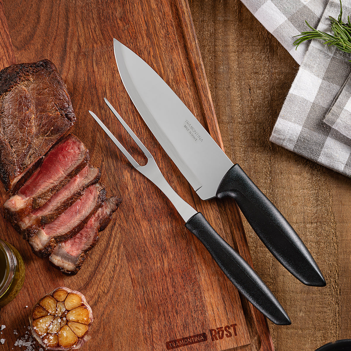 Jogo Trinchante Plenus Com Lâminas em Aço Inox e Cabos Pretos 2 Peças - Tramontina 23498410