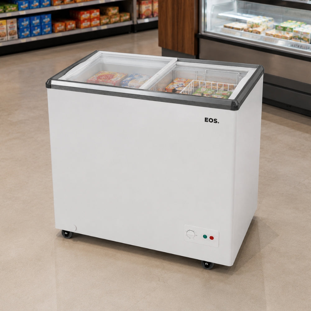 Freezer Horizontal Expositor 176 Litros Dupla Ação +10°C e -18°C Eco Gelo Tampa De Vidro EEH200XX 127V - EOS