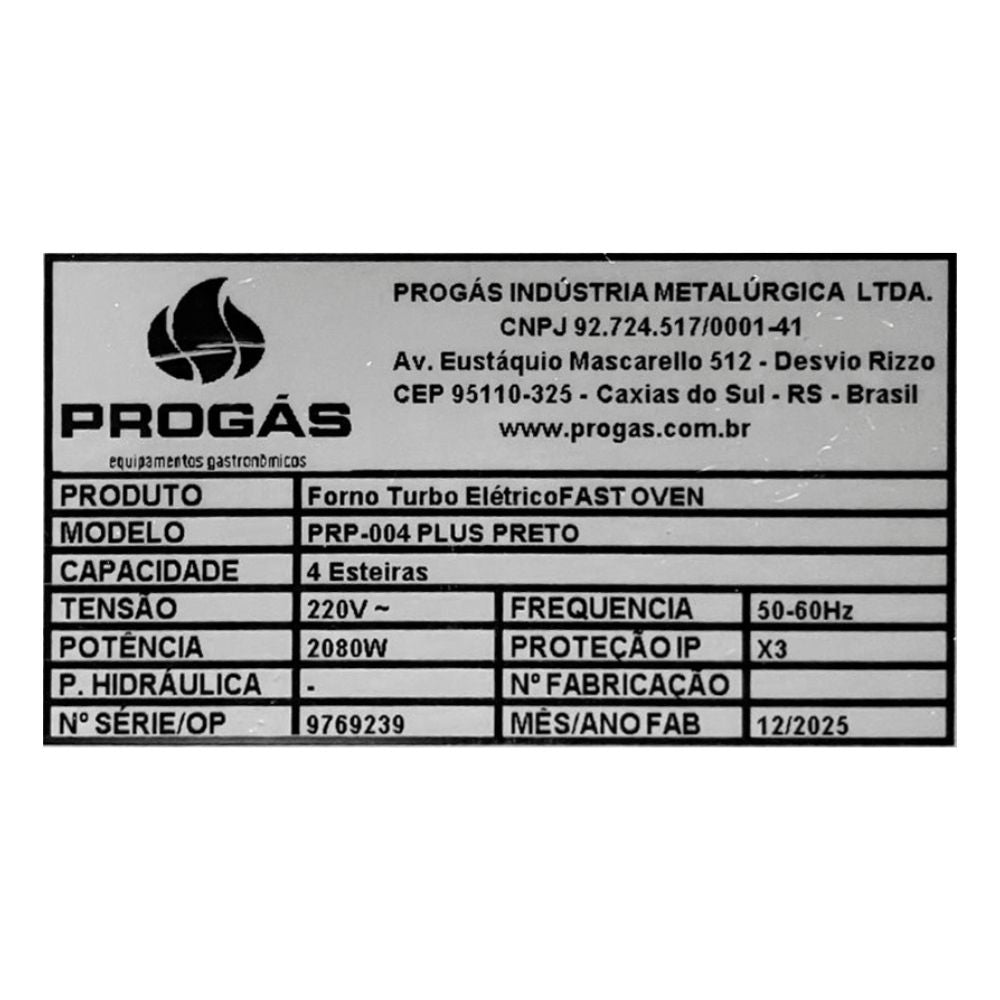SEMINOVO - Turbo Elétrico Fast Oven PRP-004 Plus Digital 220V Preto - Progás