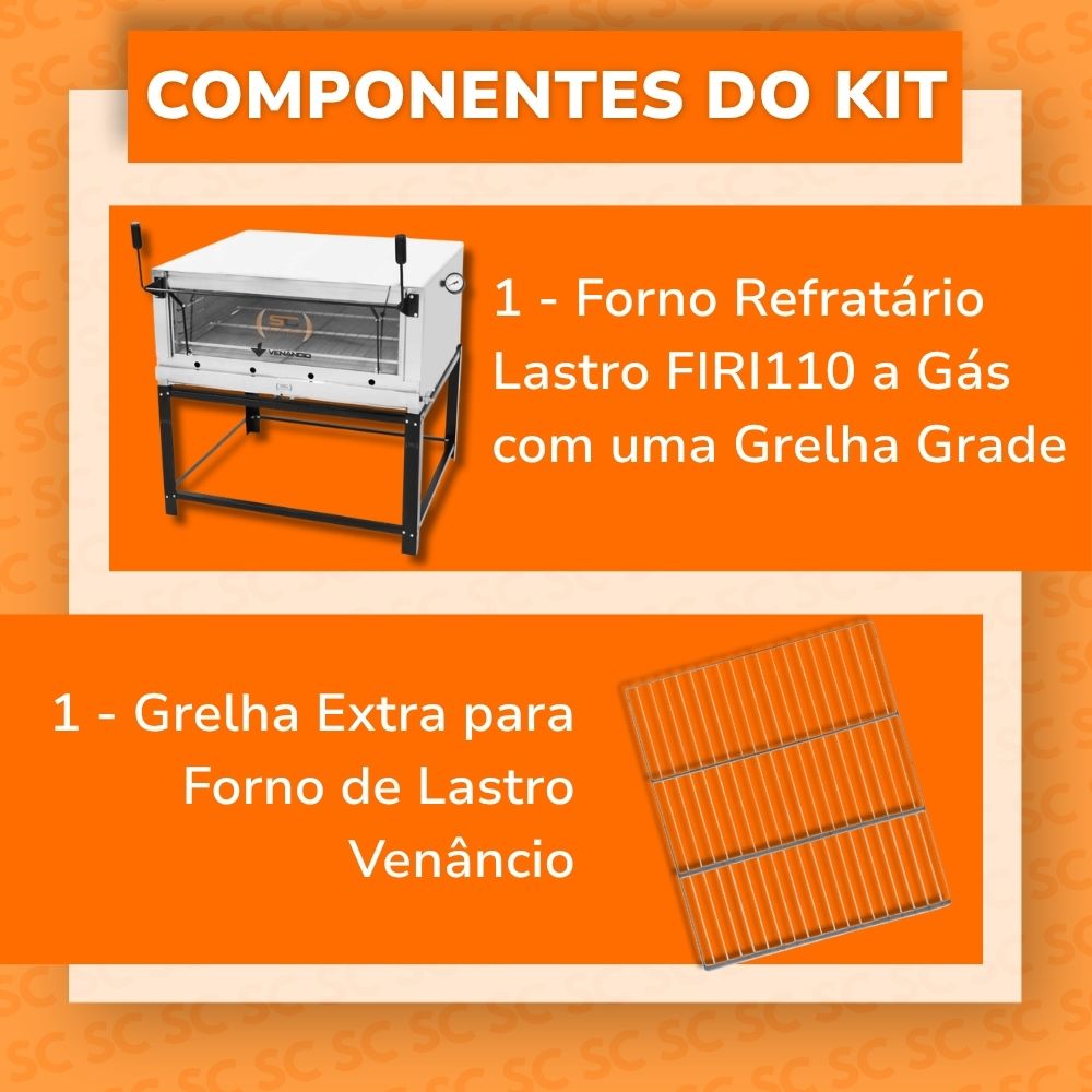 Kit Forno De Lastro a Gás Refratário Roma Inox FIRI110 + Grade Extra - Venâncio