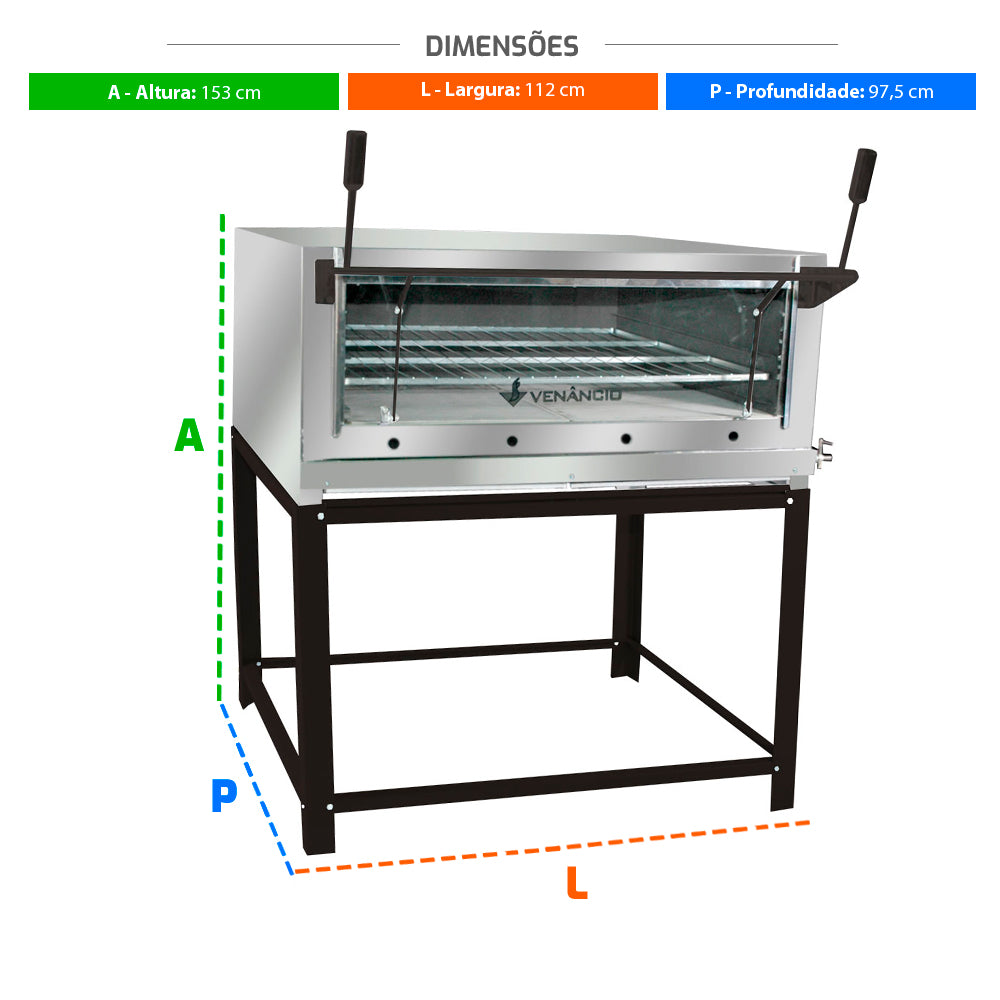 Kit Forno De Lastro a Gás Refratário Roma Inox FIRI110 + Kit Gás 2kg - Venâncio