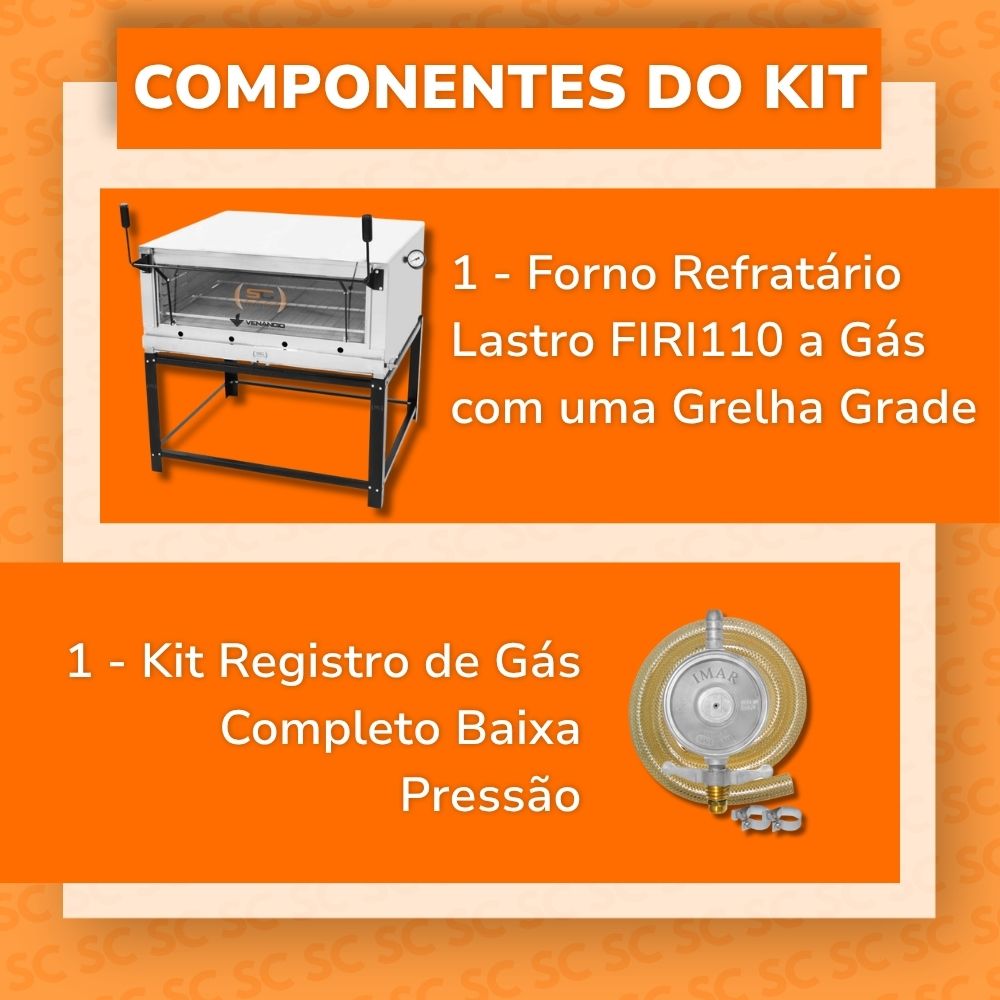 Kit Forno De Lastro a Gás Refratário Roma Inox FIRI110 + Kit Gás 2kg - Venâncio