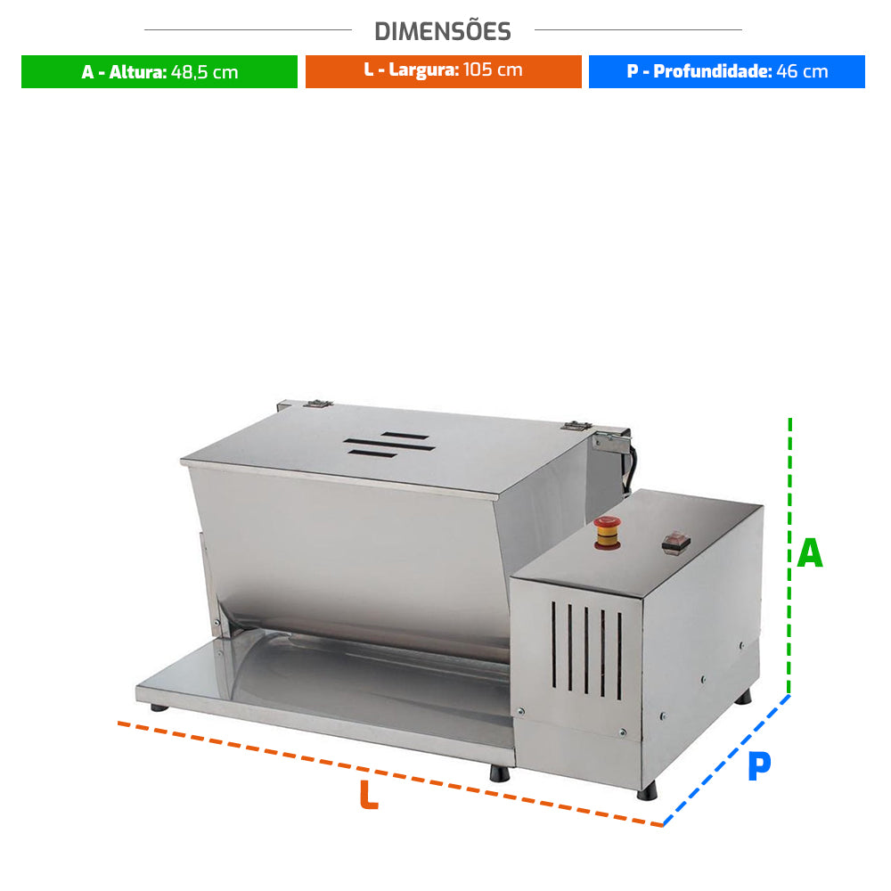 Misturador Inox 25 Kg Com Motor Duplo Para Mistura De Carne e Temperos Bivolt - Malta 3101110