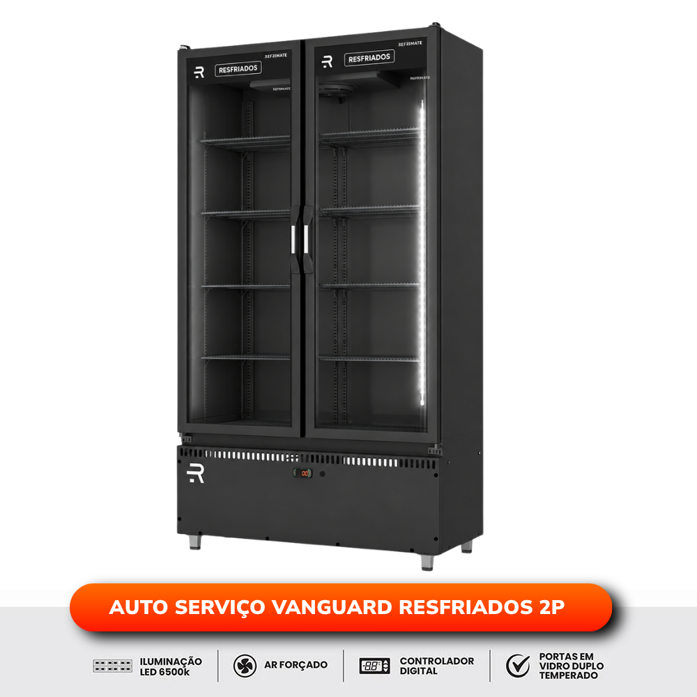 Autosserviço Expositor Vanguard Para Refrigerados 2 Portas Preto 0°C a 7 ºC ASVR2PPP 220V - Refrimate
