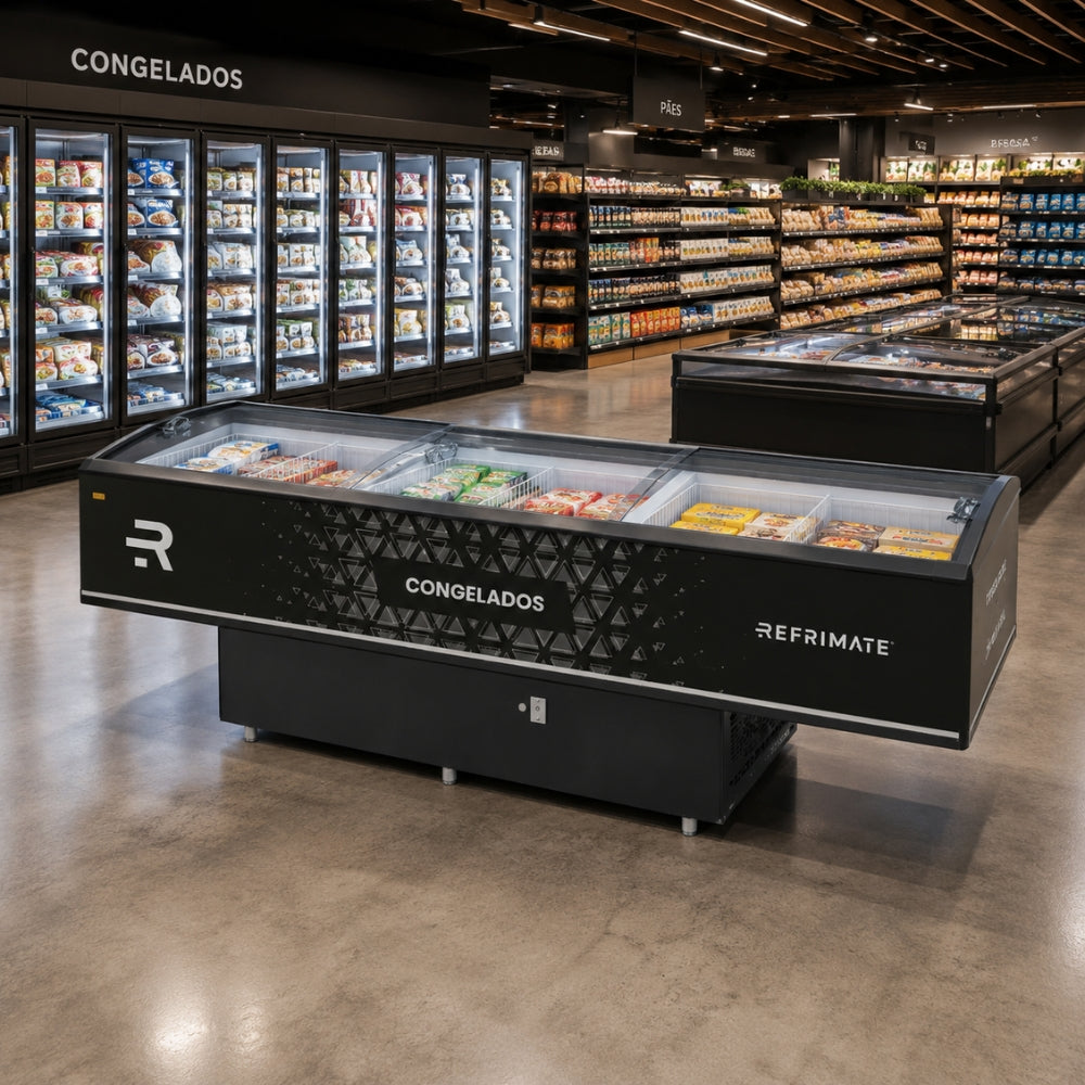Expositor Ilha Horizontal Freezer Vanguard Top Congelados Vidro Semicurvo 3,00m EIVT 3000 220V - Refrimate